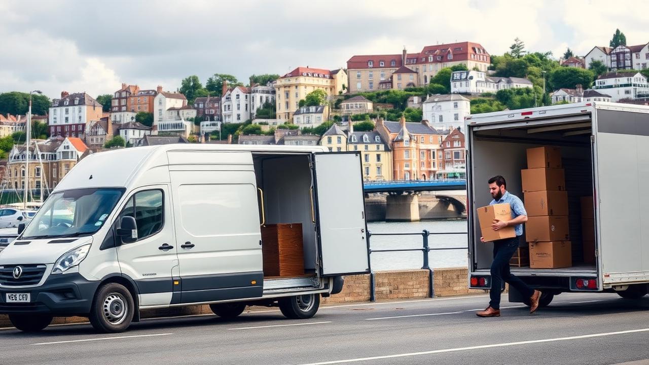 Man with a van removal service near Bristol harbour with colourful Clifton houses