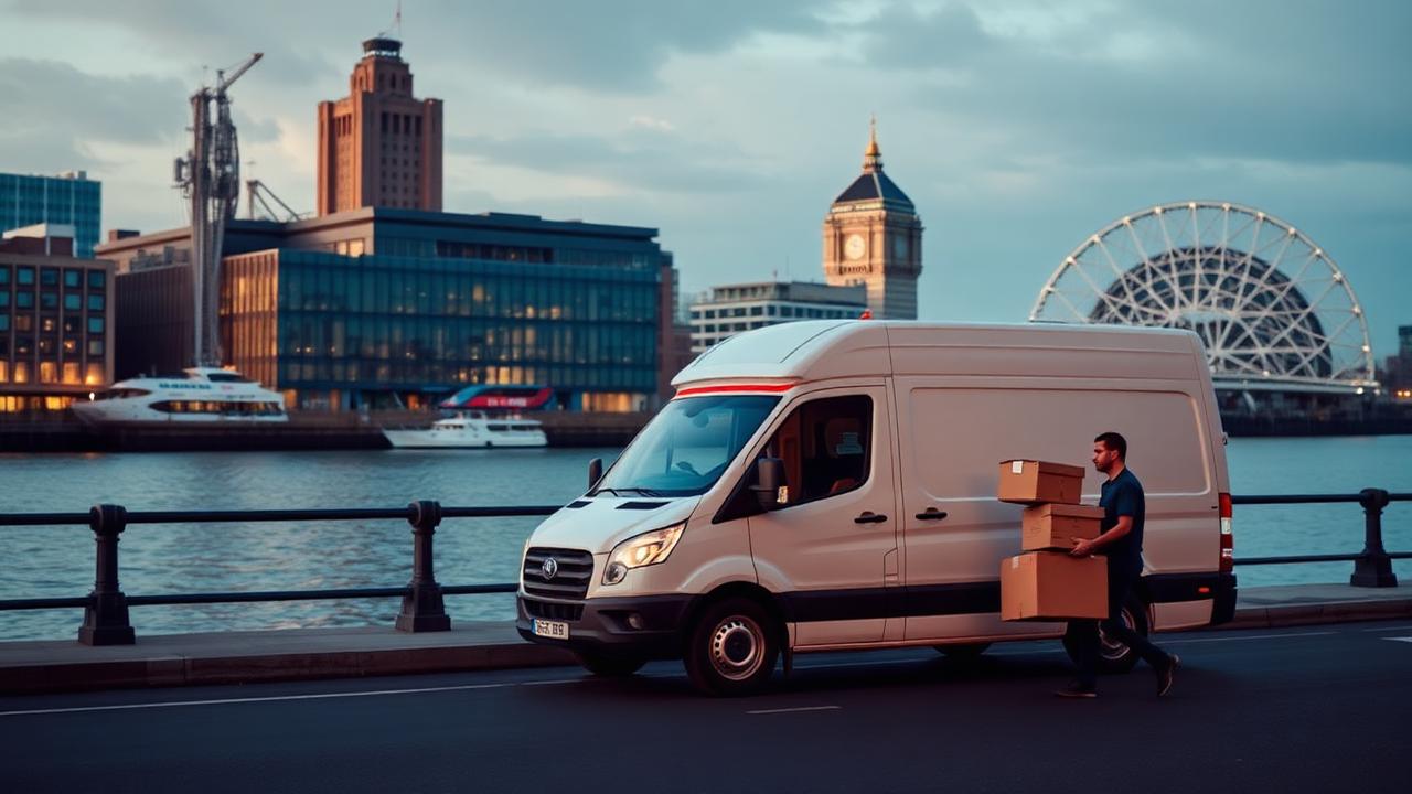 Man with a van removal service on Liverpool waterfront near the Liver Building