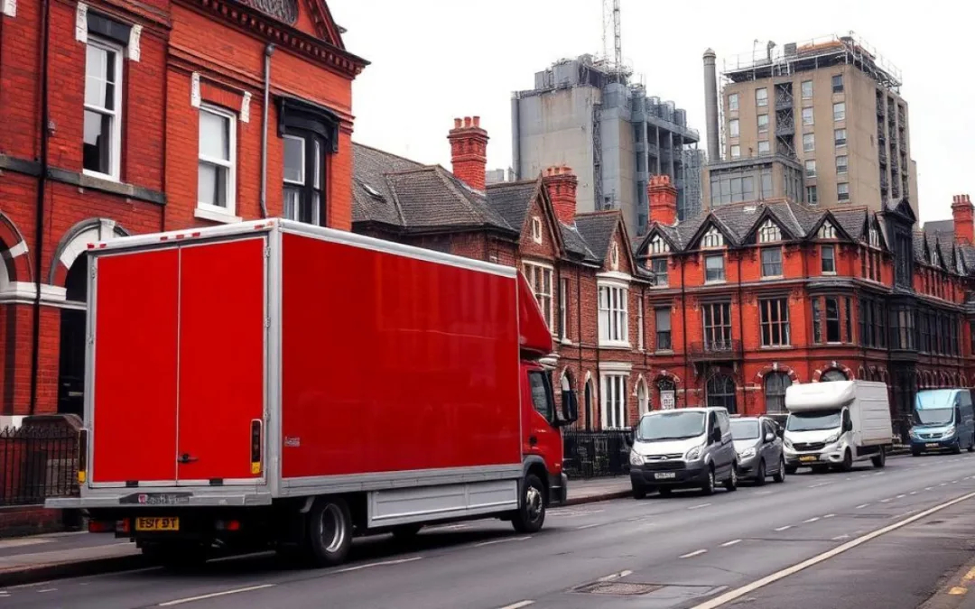 City street scene representing a UK student move between university accommodation